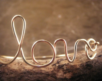 Golden Wire LOVE Bracelet/Wire Word Bangle/Personalized Bracelet by donnaodesigns