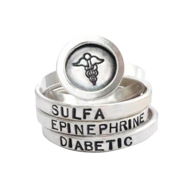 Medical Alert Ring/Diabete Gioielli/Anello di allerta per allergia/ID medico da donnaodisegni