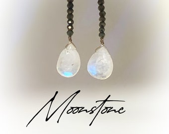 Flashy Moonstone Teardrop Dangle Earrings