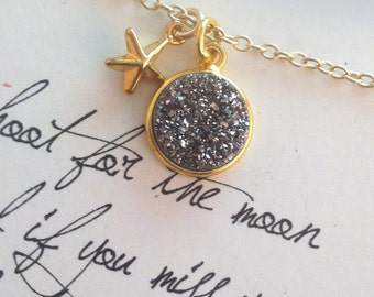 Shoot for the Moon, inspirational, promotion gift, support gift, graduation gift, co-worker gift, motivational gift druzy necklace