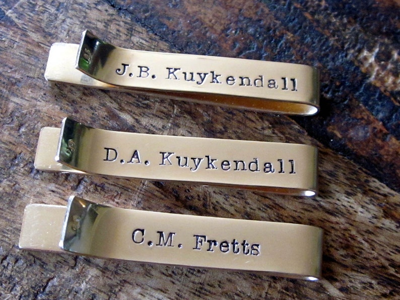 Groomsmen Accessory/Wedding Party Gift/Personalized Golden Tie Bars image 3