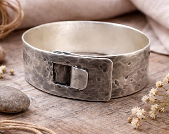 Wide Sterling Silver Cuff Bracelet – Handcrafted Minimalist Statement Jewelry
