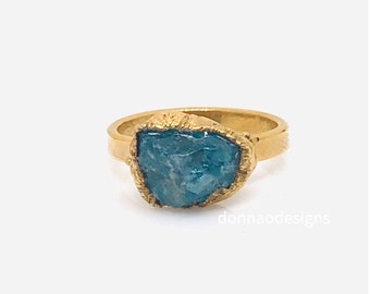 Raw Gemstone 24K Gold Dipped Ring|Raw Gemstone Ring|Cocktail Ring|Solitaire Statememt Ring