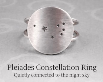 Pleiades Constellation Ring • Sterling Silver Celestial Disc Ring • Minimal Astronomy Jewelry