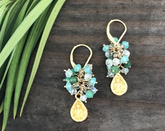 Sitting Buddha Vermeil Gemstone Earrings