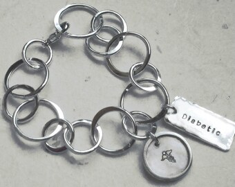 Handmade Sterling Silver Medical ID Bracelet, Custom Allergy Alert