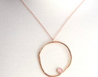 Big Asymmetric Hoop Pendant/Boho Eternal Rose Gold Minimalist Necklace/Modern Open Circle Necklace/Layering Necklace