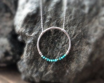 Everyday Large Open Circle Minimalist Necklace, Boho Hoop Necklace, Turquoise Necklace