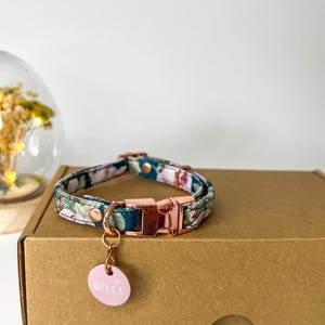 Collier pour chat « Roseraie » avec nom | Collier d'identification de chat | Collier pour chat personnalisé | Petit collier pour chaton |