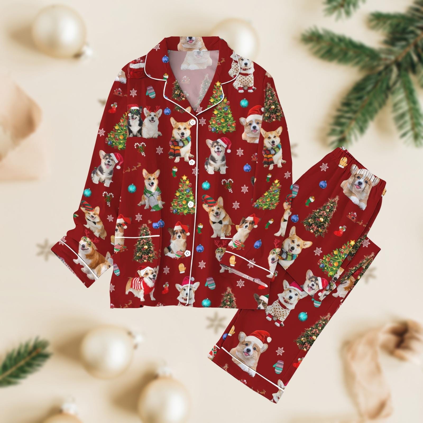 Discover Dog Lover Pajamas Set, Corgi Christmas Pajamas Family, Puppy Matching Sleepwear Set, Gift for Pet Owners