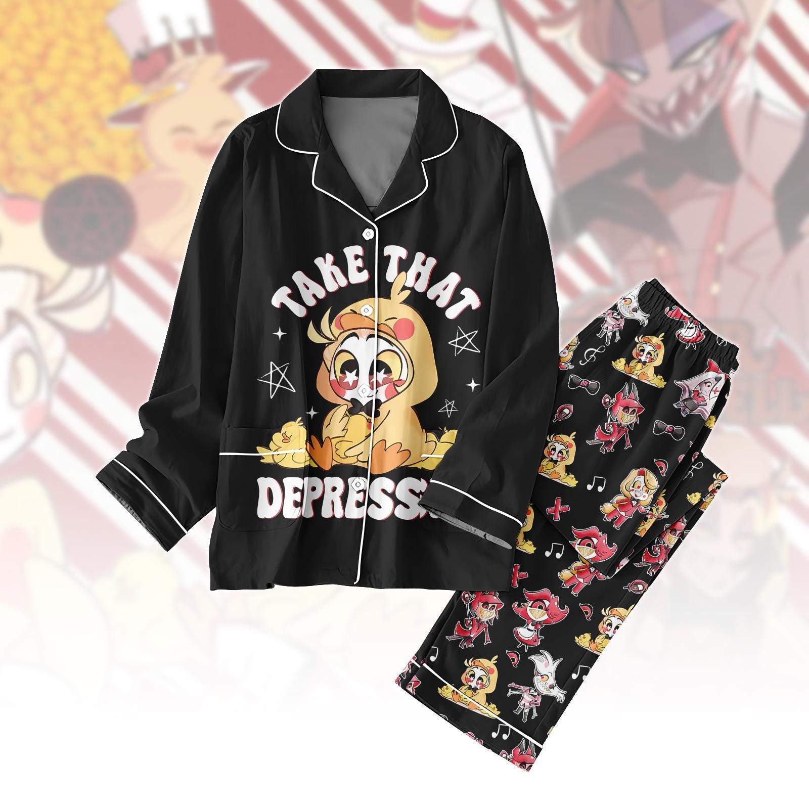 Discover Take That Depression Hazbin Pajamas Set, Lucifer Haz.bin Hotel Anime Sleepwear, Charlie Morningstar Nightwear For Women