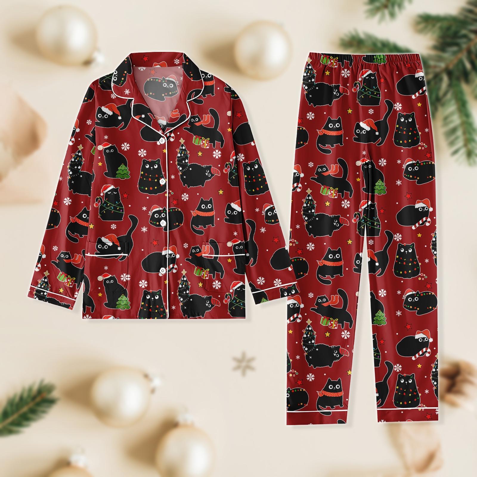 Discover Cat Pajamas Set, Cute Christmas Pajamas Family, Holiday Matching Sleepwear Set, Cozy Gift for Cat Lovers