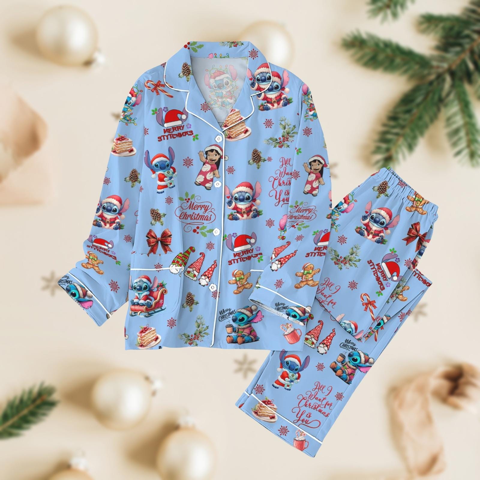 Discover Christmas Stitch Pajamas Set, Christmas Home Wear Shirt, Disney Christmas Pajamas, Stitch Christmas Pants