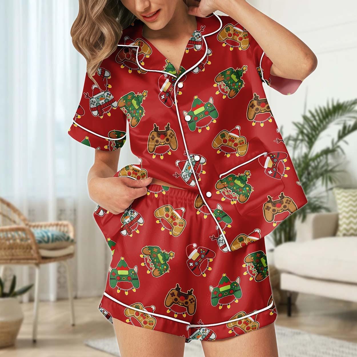 Discover Gamer Christmas Pajamas Set with Pocket, Video Game Xmas Short Pajama, Holiday Gift for Men Women, Christmas Gift