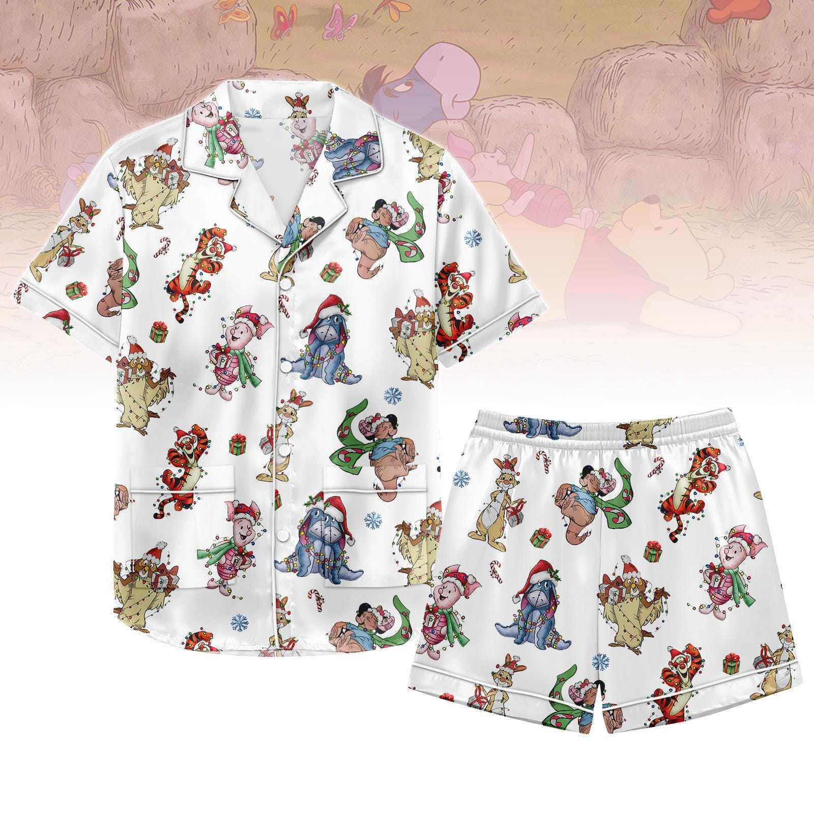 Discover Winnie the Pooh Christmas Pajamas Set with Pocket, Disney Pjs Set, Holiday Gift Sleepwear