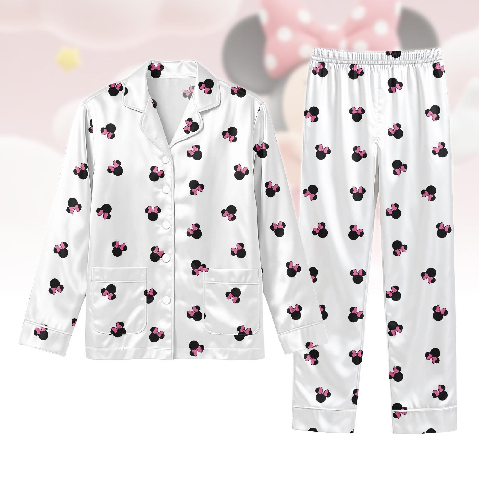 Discover Disney Minnie Valentine Pajamas Set, Retro Disney Cartoon Pajama Pants, Vintage Minnie Sleepwear Set, Magic Kingdom Gift For Women