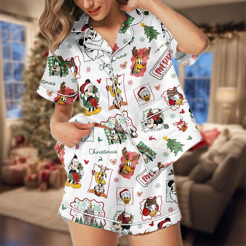 Discover Mickey And Friends Christmas Pajamas Set, Disney Cartoon Holiday Short Sleeve Sleepwear, Festive Loungewear For Women, Family Xmas Gift