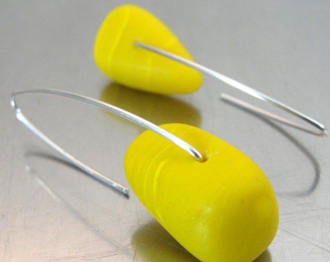 Bright Yellow Sea Glass Nuggets on Silver Etsy