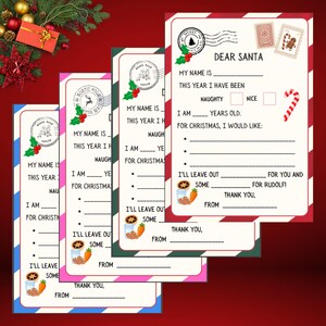 Plantilla de carta a Papá Noel - Lista de deseos navideños para niños - Carta imprimible - Actividad navideña