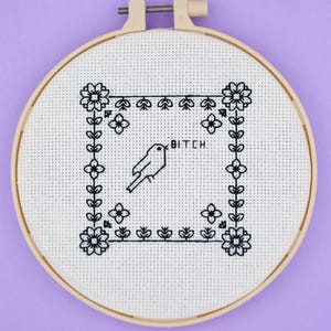 Wzór krzyżykowy Rude Bird Blackwork: Subversive Needlepoint (wzór PDF)