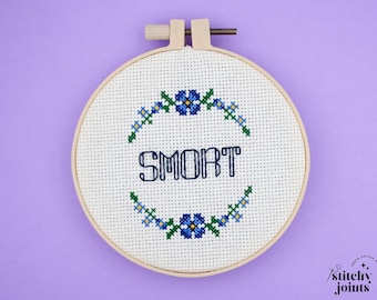 Brooklyn Nine-Nine TV Show Cross Stitch Pattern, Witty Design, Floral Needlepoint, Smort DIY Gift