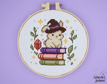 Witch Bunny Cross Stitch Pattern: Halloween Embroidery PDF, Easy cross-stitch chart