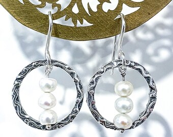 Silver Circle and Pearl Earrings - Elegant and Versatile Jewelry for Women