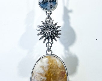 Silver Seahorse and Agate Pendant Necklace