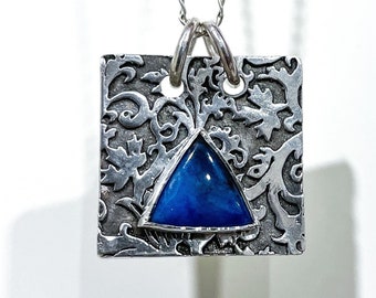 Carved Silver Pendant with Blue Sugilite and Maple Leaves - Fairy Tale Jewelry