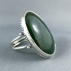 Sterling Silver Ring with BC Jade. Green Gemstone Ring. Canadian Jewelry. Size 6 1/4