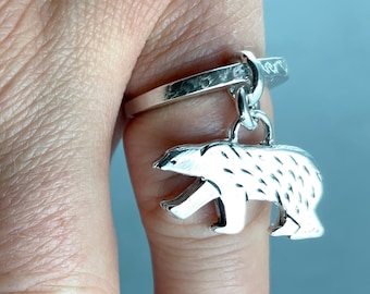 Stackable Sterling Silver Polar Bear Charm Ring - Cute and Eco-Friendly Jewelry. Size 5