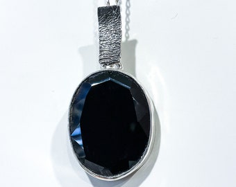 Silver Tektite Pendant - Handmade Sterling Silver Jewelry with Natural Black Glass from Meteorite Impact