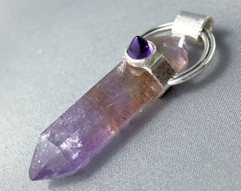 Harmony in Crystal: Double Terminated Ametrine Pendant Necklace with Amethyst Cabochon