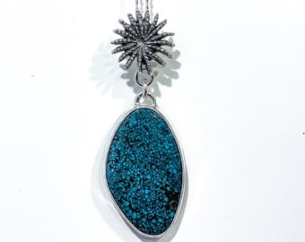 Turquoise Triangle Pendant with Anemone Bail in Sterling Silver - Ocean Inspired Jewelry