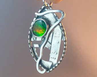 Verdant Legacy - Canadian Ammolite & Recycled Silver Leaf Pendant