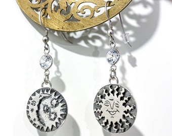Sterling silver earrings Sun and Moon. Moon and stars. Earrings for her.
