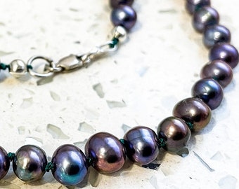 Gray Pearl Necklace with Silver Clasp - Shiny Freshwater Pearl Jewelry, 19 inch long