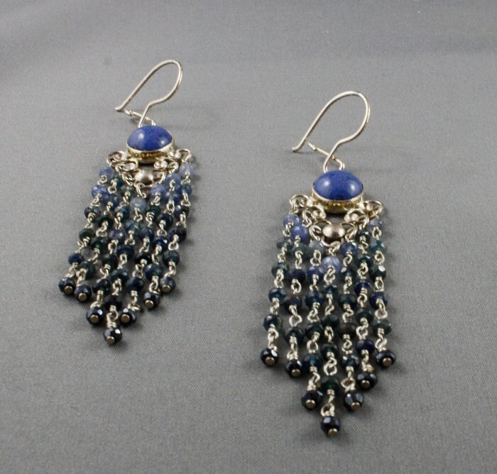 Long ombre sapphire chandelier earrings with dumotorite. Boho | Etsy