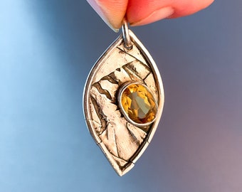 Spring Awakening - Citrine Sunburst & Reclaimed Silver Leaf Pendant