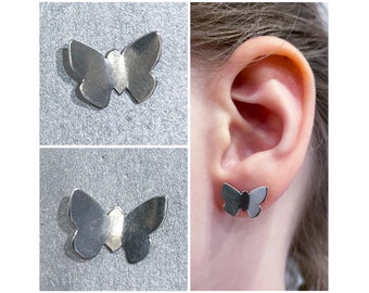 Handmade Minimalist Sterling Silver Butterfly Stud Earrings - Hypoallergenic
