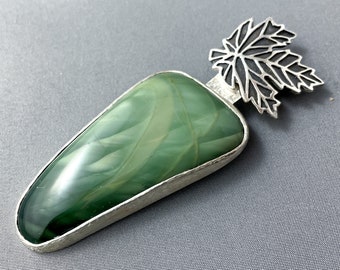 Sterling Silver Maple Leaf Pendant with Imperial Jasper: Handmade Double-Layered Pendant with 3D Leaf Design