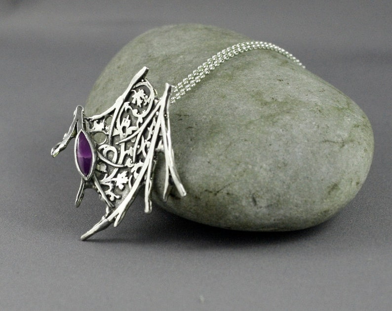 Nature inspired organic necklace with sugilite. Twig ...