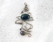 Sea animal jewelry. Fluorite necklace. Artisan jewelry. Silver starfish necklace