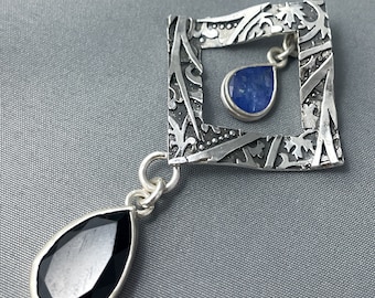 Cosmic Treasure Pendant - Silver, Tektite and Tanzanite Necklace