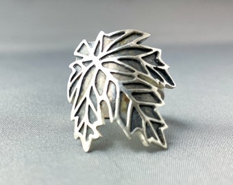 Sterling Silver Maple Leaf Ring - Handmade and Double-Layered. SIZE 8. Anneau. Fingerring.