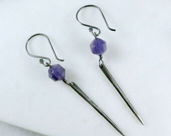 Courage Earrings in Amethyst and Oxidized Sterling Silver