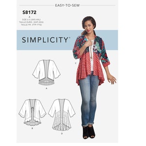 Simplicity MISSES' FASHION KIMONO with Length, Fabric and Trim Variations S8172" Sewing Pattern