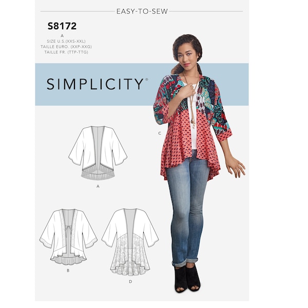 Simplicity MISSES' FASHION KIMONO with Length, Fabric and Trim Variations S8172" Sewing Pattern