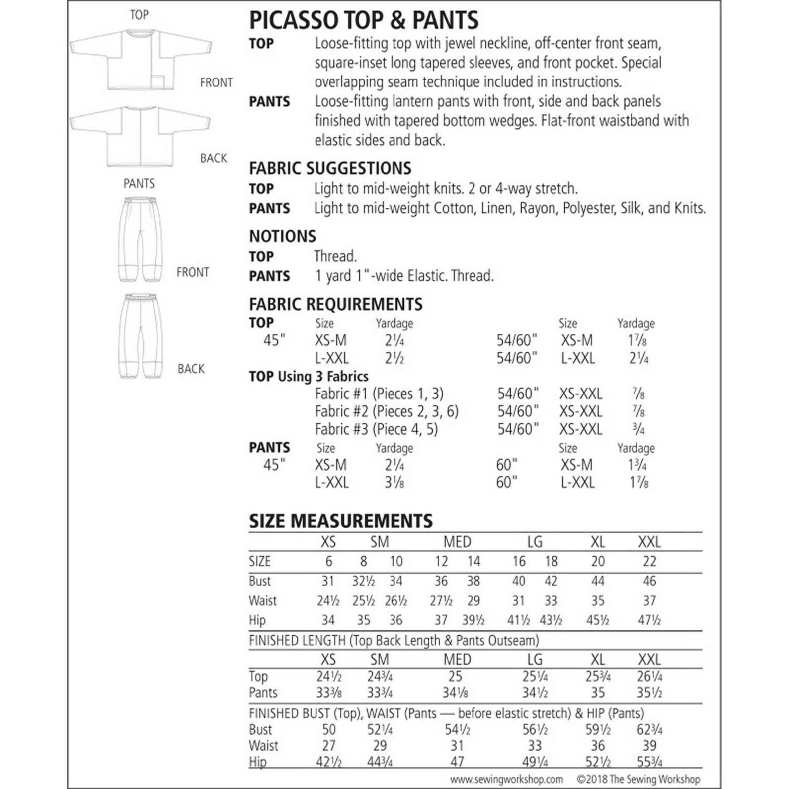 The Sewing PICASSO TOP & PANTS Sewing Pattern Etsy