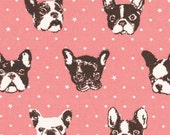 1/2 yard Kokka French Bulldog Pink Japanese import Oxford Cotton fabric